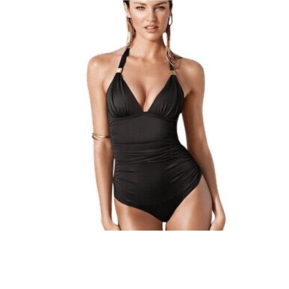 Victoria's Secret The Forever  Black Halter Shirred Ruched
One Piece Smal… - Picture 2 of 14